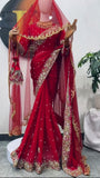 Suhagan , Karwa chauth Special Red Color Saree with Dupatta  for women -JAYDU001RS