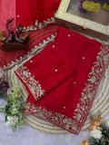 Suhagan , Karwa chauth Special Red Color Saree with Dupatta  for women -JAYDU001RS