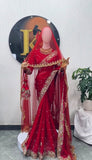 Suhagan , Karwa chauth Special Red Color Saree with Dupatta  for women -JAYDU001RS