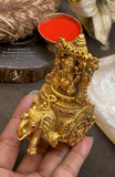Golden Ganesha on Elephant Chariot Design Pure Brass Kumkum Dabbi for Gifting-JAYDU001GG