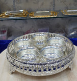 Varalakshmi 2026 Special , 10 inch German Silver Round Tray with 5 Diamond Design Prasad Bowls-DEEP001TWB