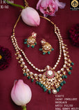 Madhumitha , Antique Gold Finish Jadau Temple Necklace Set with Real Kemp stones -LUCK001LK