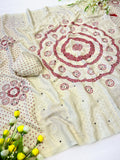 Exclusive fancy collection satin moss  saree with 2500 mirror all over Ajrakh -VIVA001FSA
