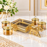 Golden Elephant Carriage with Set of 4 pc containers for Serving Dry Fruits-CP001EC