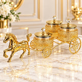 Golden Horse Drawn Chariot with 3 Containers for Gifting Nuts and Dry Fruits-CP001GH
