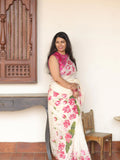 Lotus Love Pure Soft tabby organza with digital print and Bungali work with cut work border -AURA001LS