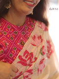 Lotus Love Pure Soft tabby organza with digital print and Bungali work with cut work border -AURA001LS