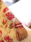 Lotus Love Pure Soft tabby organza with digital print and Bungali work with cut work border -AURA001LS