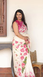 Lotus Love Pure Soft tabby organza with digital print and Bungali work with cut work border -AURA001LS