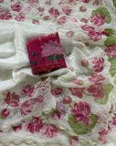 Lotus Love Pure Soft tabby organza with digital print and Bungali work with cut work border -AURA001LS