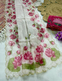 Lotus Love Pure Soft tabby organza with digital print and Bungali work with cut work border -AURA001LS