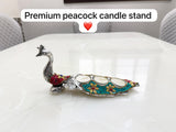 Pair of 2 , German Silver Peacocks  With Triple T-light candle stand with semi precious stone work on it -AKSH001PP