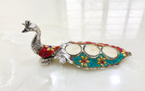 Pair of 2 , German Silver Peacocks  With Triple T-light candle stand with semi precious stone work on it -AKSH001PP