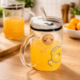 Set of 2 , Premium quality transparent glass tumbler with cute printed design-CP001GTD