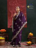 Purple Satin Chiffon Saree and Blouse with Thread work , Zarkan and Zari Embroidery -SADHNA001PR