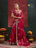 Pink Satin Chiffon Saree and Blouse with Thread work , Zarkan and Zari Embroidery -SADHNA001PK
