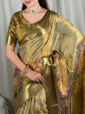 Chandana , Golden Glass Tissue Silk Saree for women -DP001TSS