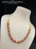 Ankitha , Antique Gold Polish Premium Brass Metal Kemp stone studded Golden Beads and Coral Necklace -LUCK001CN