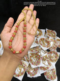 Ankitha , Antique Gold Polish Premium Brass Metal Kemp stone studded Golden Beads and Coral Necklace -LUCK001CN