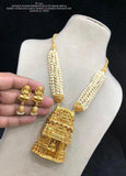 Lakshmi Jayam , Antique Gold Polish Premium Temple Design with Goddess Lakshmi idol Inside Pendant with Jumka Earrings -SHAKI001LT