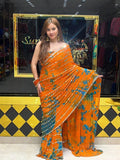 Juicy Orange Faux Georgette Beads & Real Mirror, Digital Print Work Saree -RAAL001OS