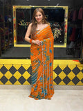 Juicy Orange Faux Georgette Beads & Real Mirror, Digital Print Work Saree -RAAL001OS