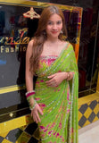 Parrot Green Faux Georgette Beads  & Real Mirror, Digital Print Work Saree -RAAL001GS