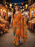 Juicy Orange Faux Georgette Beads & Real Mirror, Digital Print Work Saree -RAAL001OS