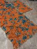 Juicy Orange Faux Georgette Beads & Real Mirror, Digital Print Work Saree -RAAL001OS