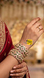 Chandra , Pair of 2 Gold Finish Openable Designer Moissonite and Minakari Broad Bangles for women -JAYDU001BB