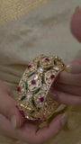 Chandra , Pair of 2 Gold Finish Openable Designer Moissonite and Minakari Broad Bangles for women -JAYDU001BB