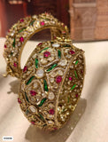 Chandra , Pair of 2 Gold Finish Openable Designer Moissonite and Minakari Broad Bangles for women -JAYDU001BB