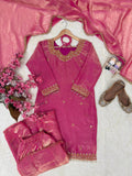 Pink Silk Kurta With Palazo and Dupatta for women -FASH001PS
