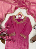 Pink Silk Kurta With Palazo and Dupatta for women -FASH001PS