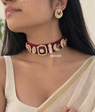 Nagina , Fusion Motifs in Maroon Thread work Necklace Set for women -JAYDU001FT