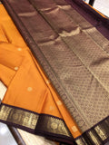 Soundarya Golden Yellow Kanchipuram Silk Saree with Brown Zari Pallu - SACHI001GYB