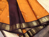 Soundarya Golden Yellow Kanchipuram Silk Saree with Brown Zari Pallu - SACHI001GYB