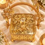 Set of 10 , Gold Plated Metal Basket with Crystal Floral Ornaments for Gifting-VI001GGBS
