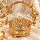 Set of 10 , Gold Plated Metal Basket with Crystal Floral Ornaments for Gifting-VI001GGB