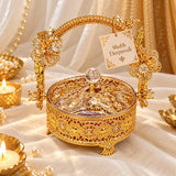 Set of 10 , Gold Plated Metal Basket with Crystal Floral Ornaments for Gifting-VI001GGB
