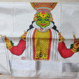 Kathakali ,  Silver Tissue Sarees With Big Mural Prints On The Pallu And Small Murals Along The Borders-CFSMS001