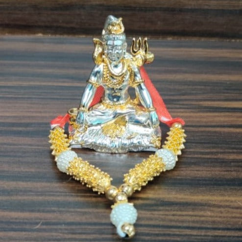 PURE SILVER AND GOLD COATED SHIV IDOL WITH GOLDEN MALA-SGQSI001