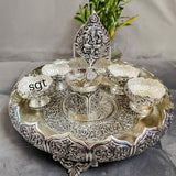 GANEHSA JAYAM, ANTIQUE FINISH GERMAN SILVER URLI SET WITH GANESHA DIYA-SNUSGD001