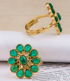 MRINALINI, GOLD FINISH BRIDAL GREEN  KEMP TOE RINGS FOR WOMEN -BTKTW001