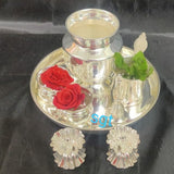 FULL SET GERMAN SILVER POOJA THALI WITH POOJA ARTICLES-SGTPT001