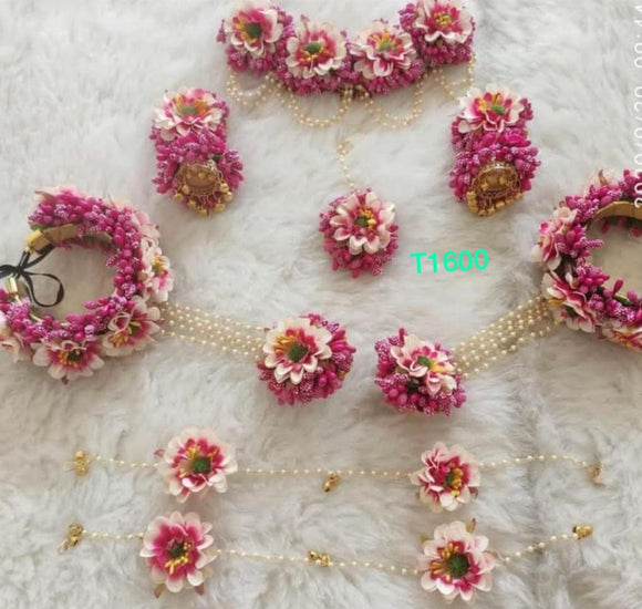 PINKAND PEARLS,  FLORAL AND PEARL FLOWER JEWLLERY SET FOR BRIDE-SANPFJ001