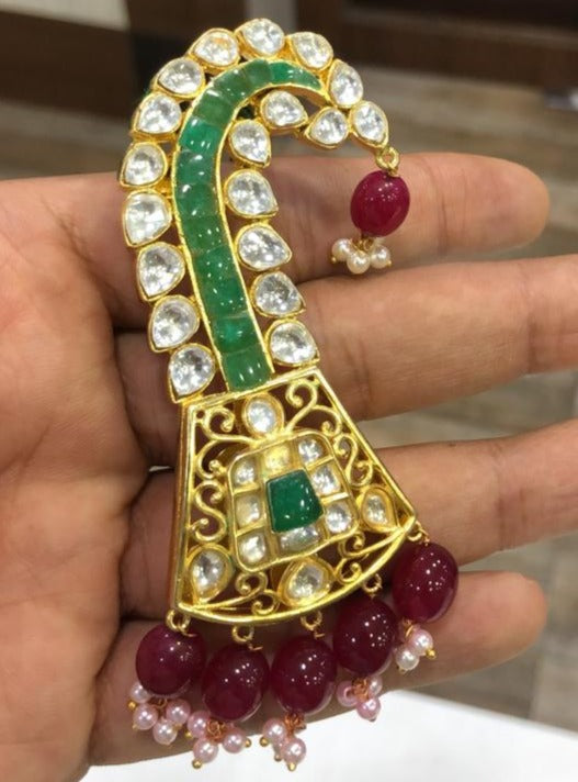 GOLD PLATED  KILANGI FOR MEN WITH KUNDAN PEACOCK DESIGN & COLOR STONES-MOE5KM001