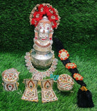 Full set German Silver washable Lakshmi Face with Jewellery, Ashta Lakshmi kalsha, Stone hara, Hands, Legs-HDPA001