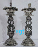 KESARI, PAIR OF 2  ANTIQUE FINISH GERMAN SILVER DEEPAM -SGTSL001K