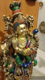 God Krishna Idol Kanha Statue Kanahiya Sculpture Hand Craft Showpiece 30 inches Big size (Brass, Multicolour)-SGWBS001